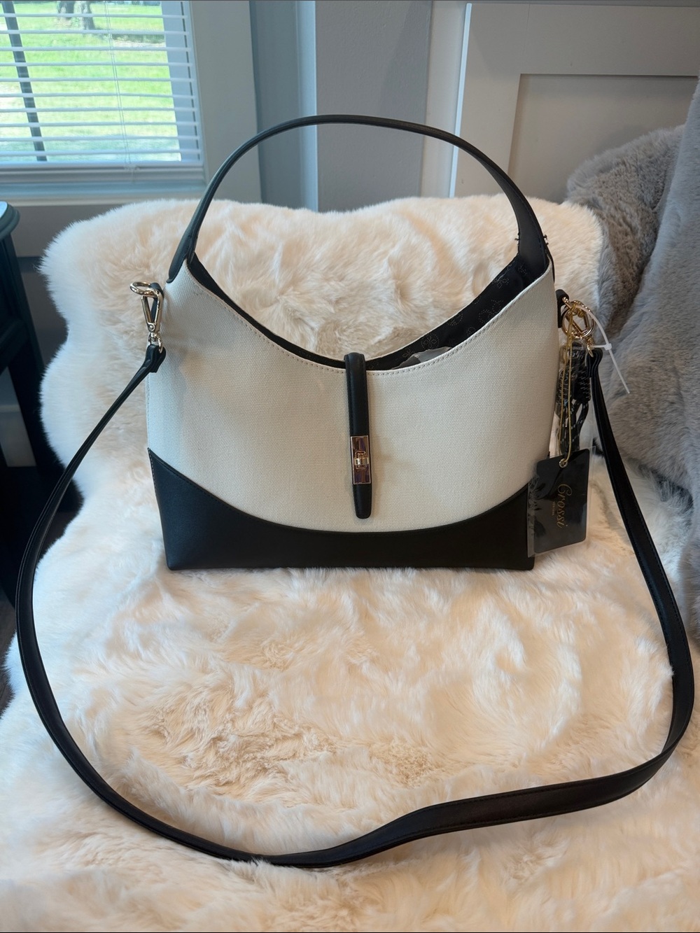 NWT Grossi New York Classic Two Tone Hobo Shoulder Bag Crossbody Purse Scarf